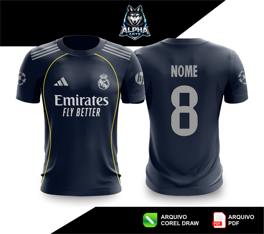 Arts da Camisa do Real Madrid azul marinho 25/26 MOD 02