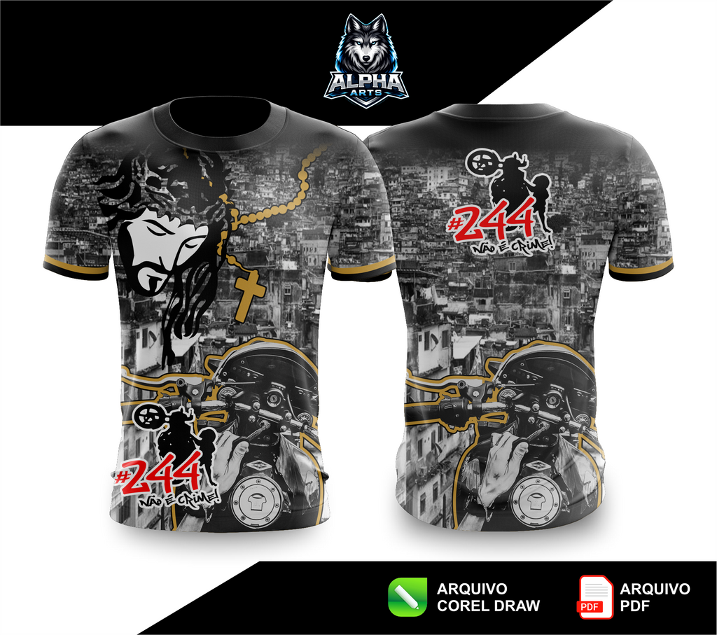 Camisa estilo favela cristo e equipe de moto preta MOD-01