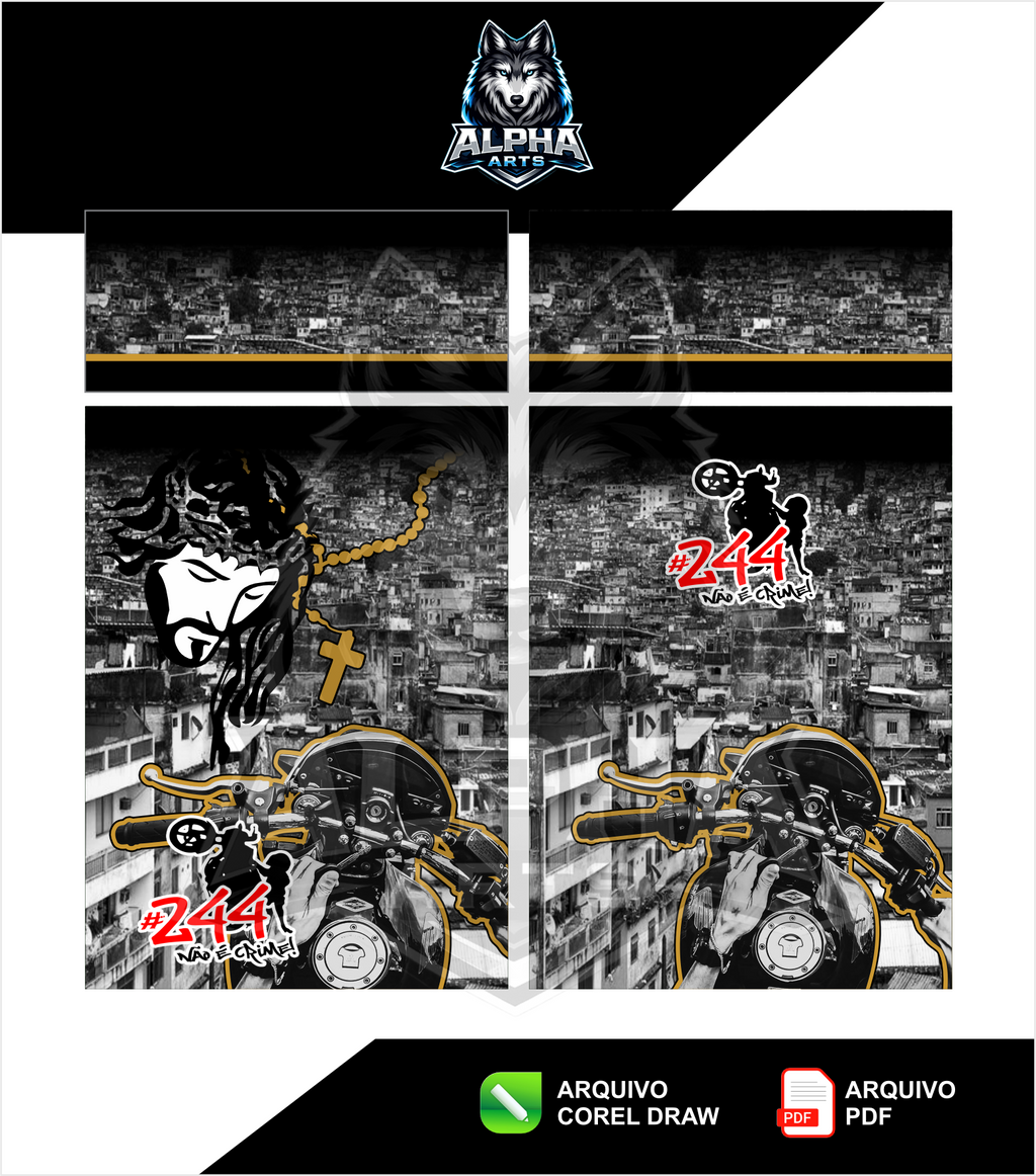 Camisa estilo favela cristo e equipe de moto preta MOD-01