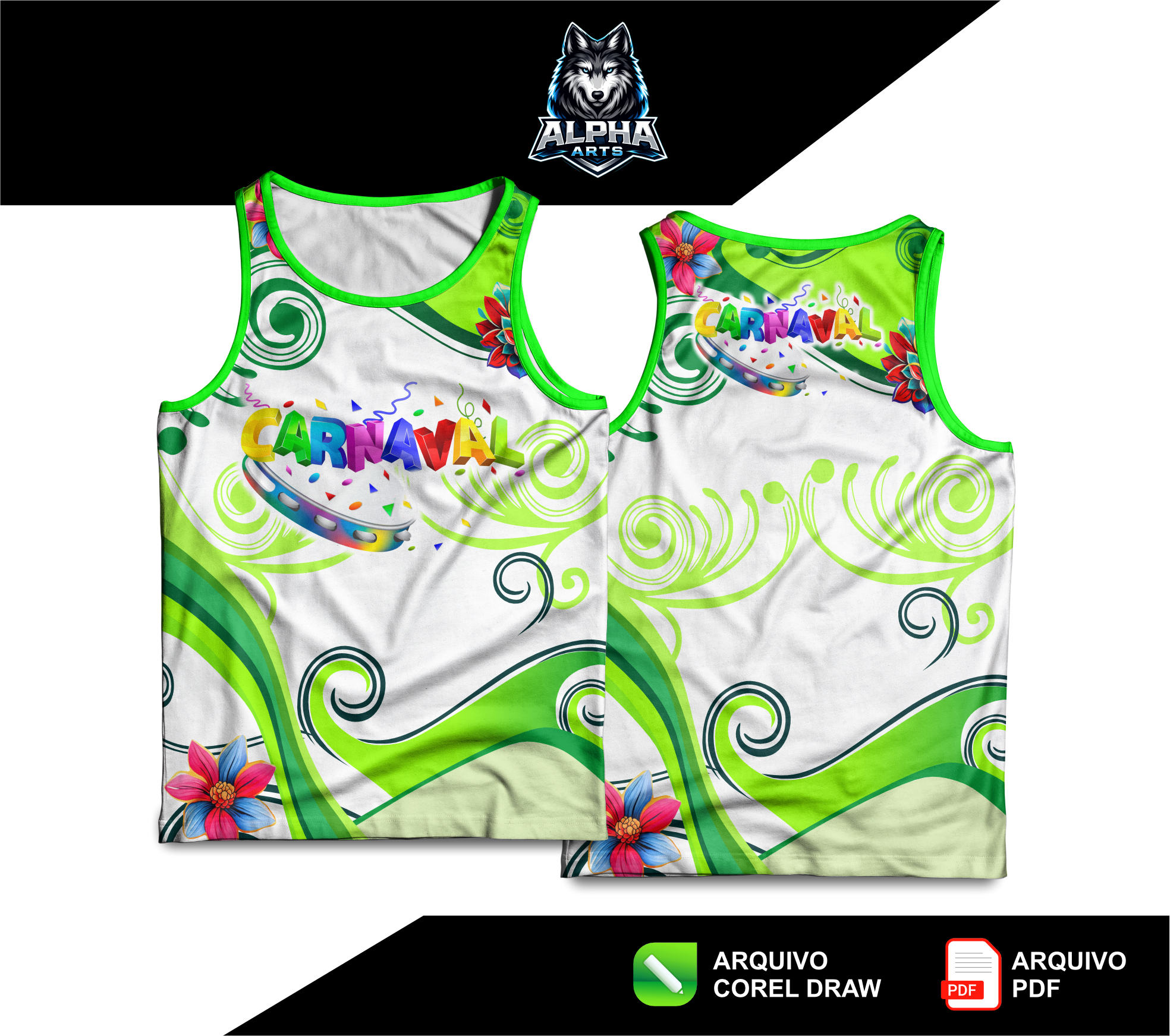 Art de Abada de carnaval 2026 cores vibrantes VERDE LIMÃO  MOD-05