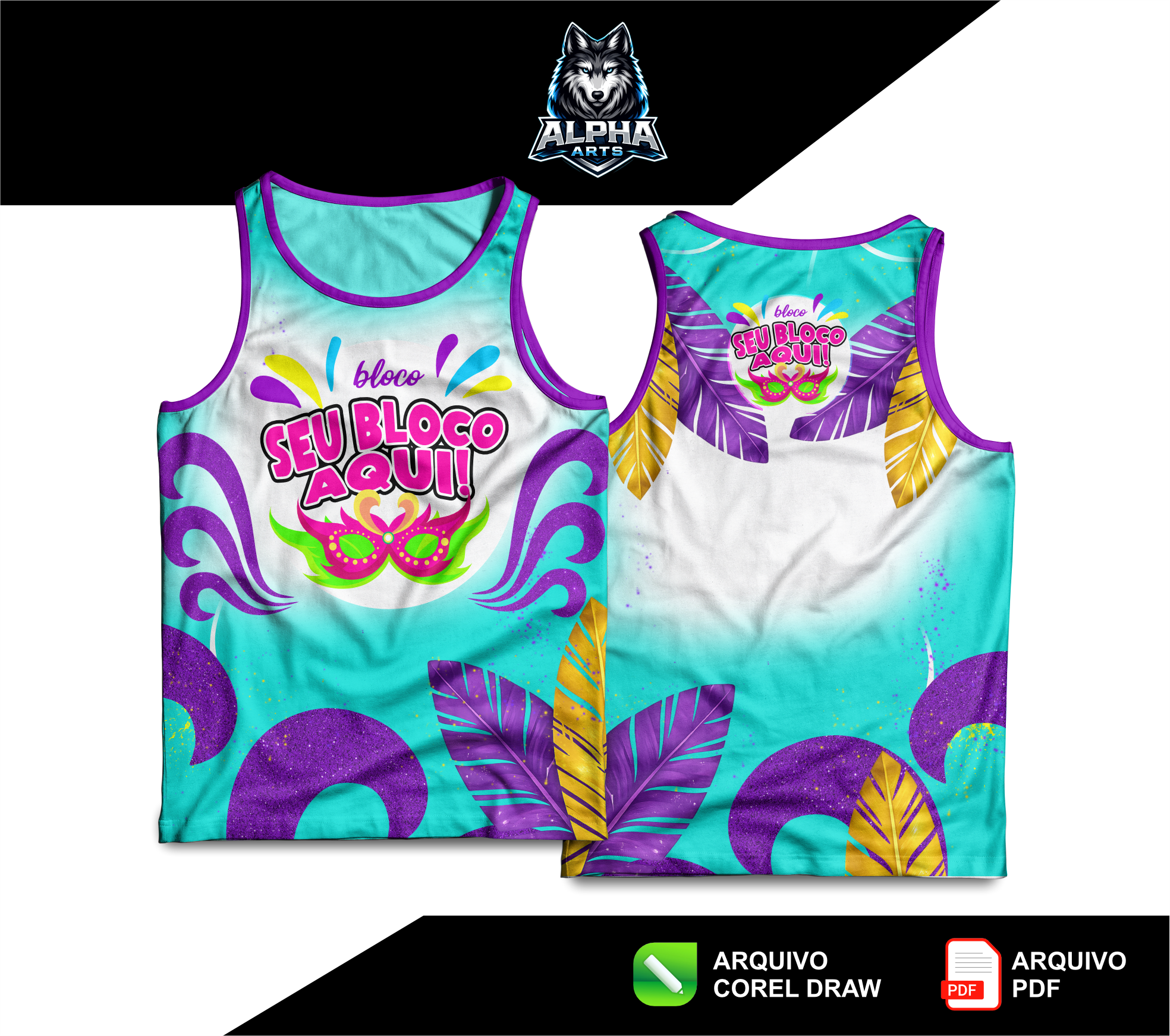 Art de Abada de carnaval 2026 cores vibrantes roxo e azul  MOD-06