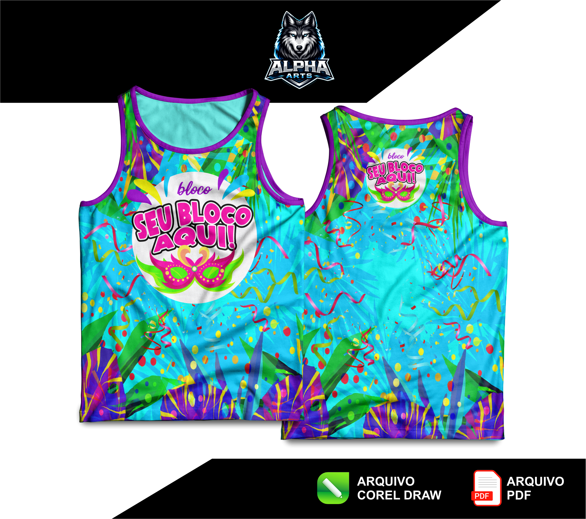 Art de Abada de carnaval 2026 cores vibrantes roxo e azul  MOD-07