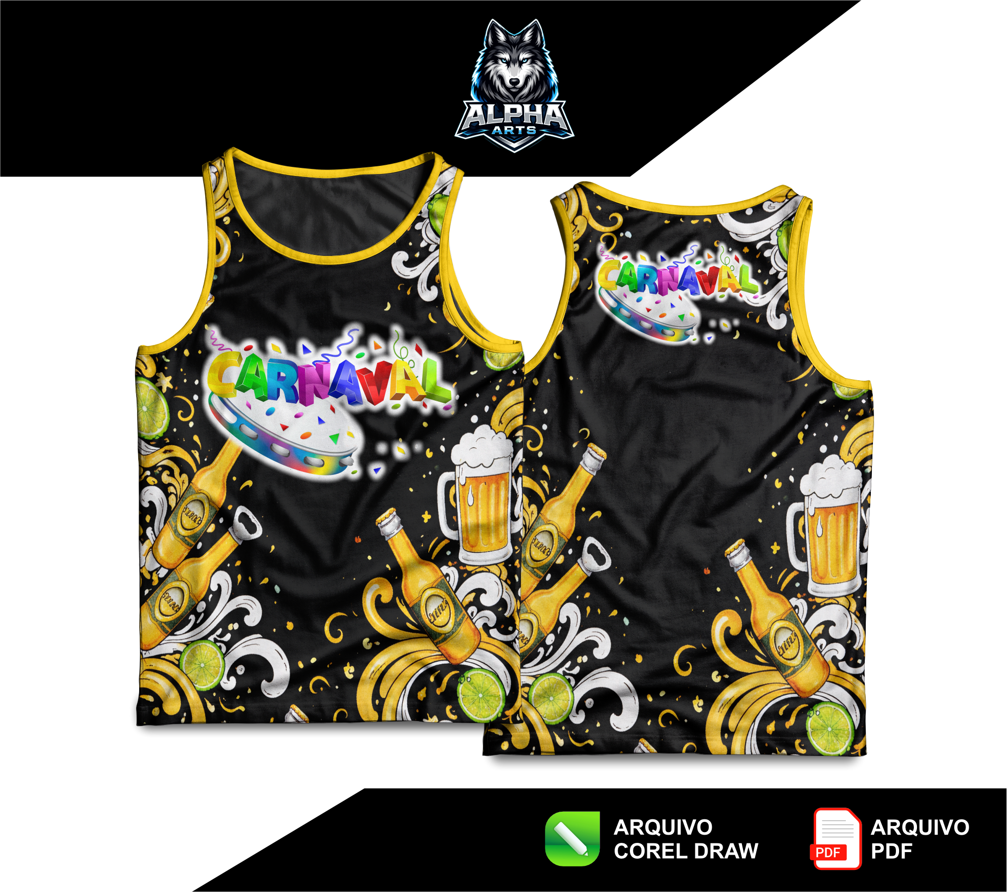 Art de Abada de carnaval 2026 de cerveja cores preto e amarelo MOD-08