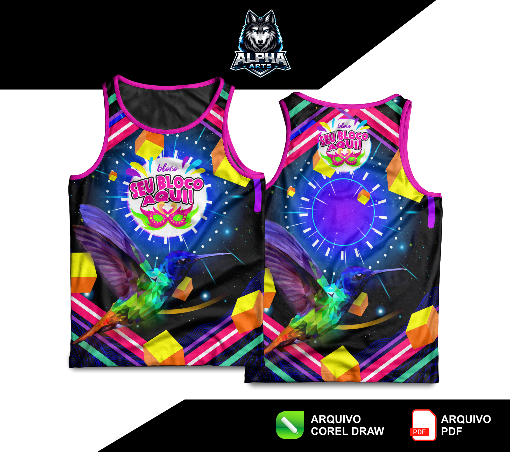 Art de Abada de carnaval 2026 Beija-Flor cores preto e rosa MOD-09