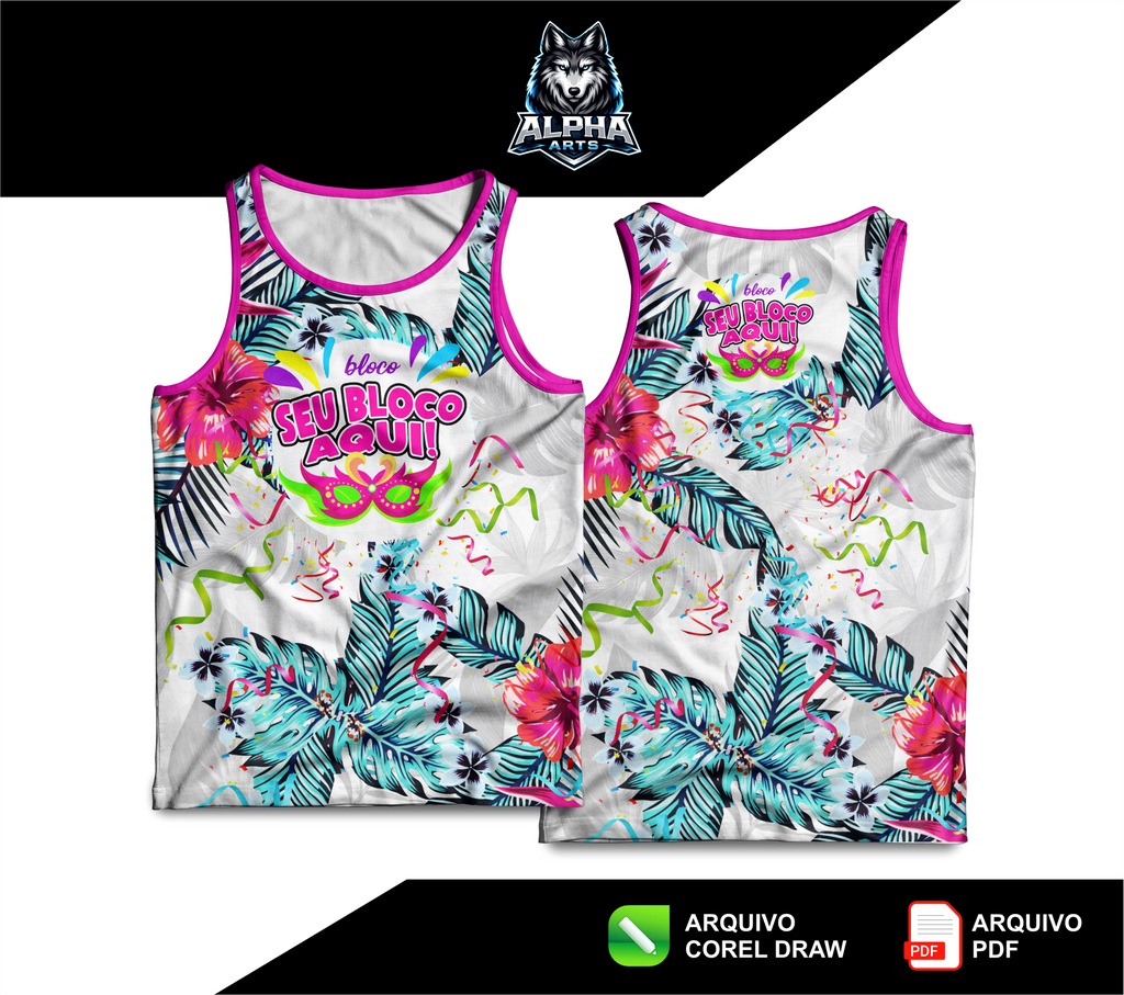 Art de Abada de carnaval 2026 floral branco e azul MOD-011
