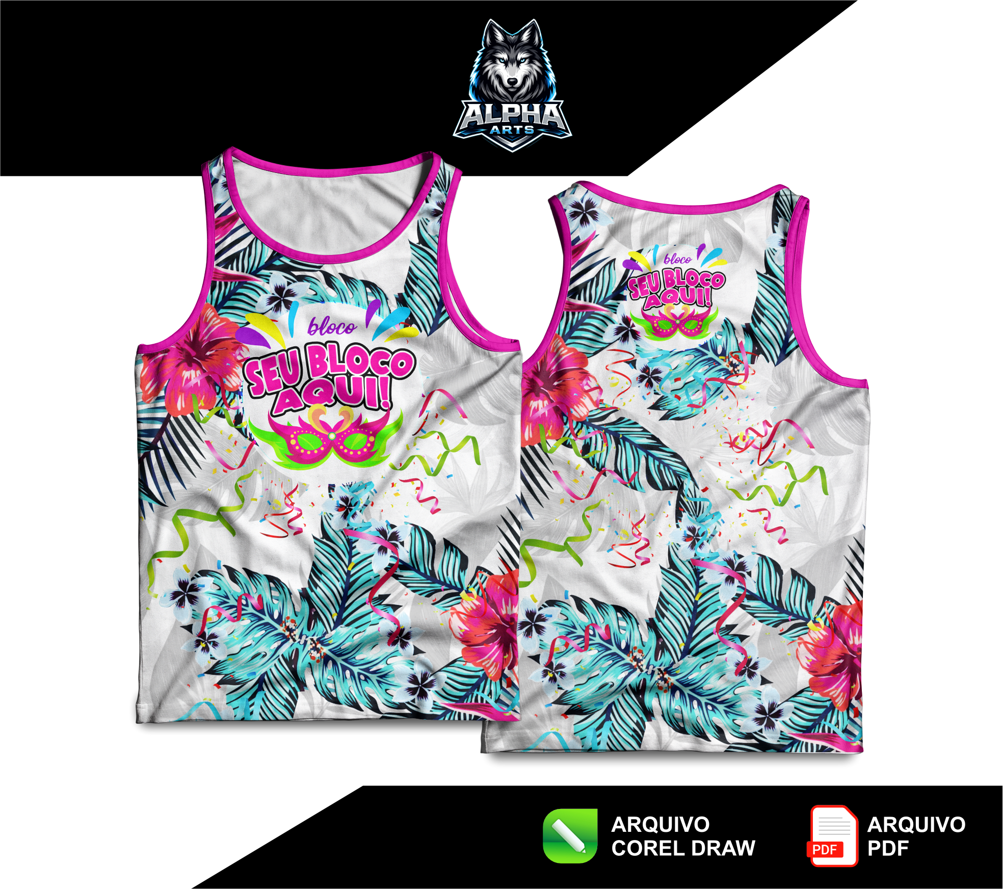 Art de Abada de carnaval 2026 floral branco e azul MOD-011