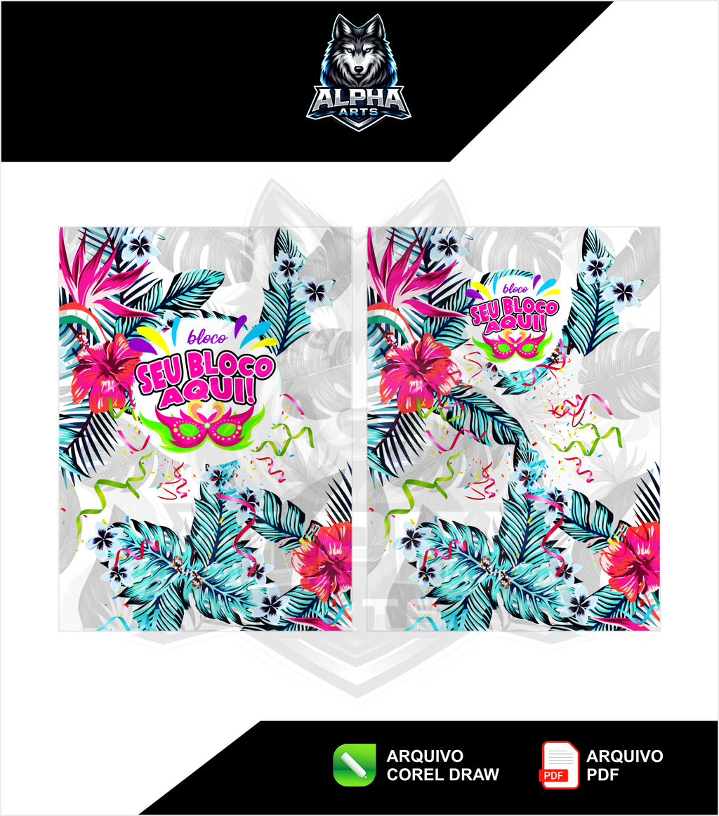 Art de Abada de carnaval 2026 floral branco e azul MOD-011