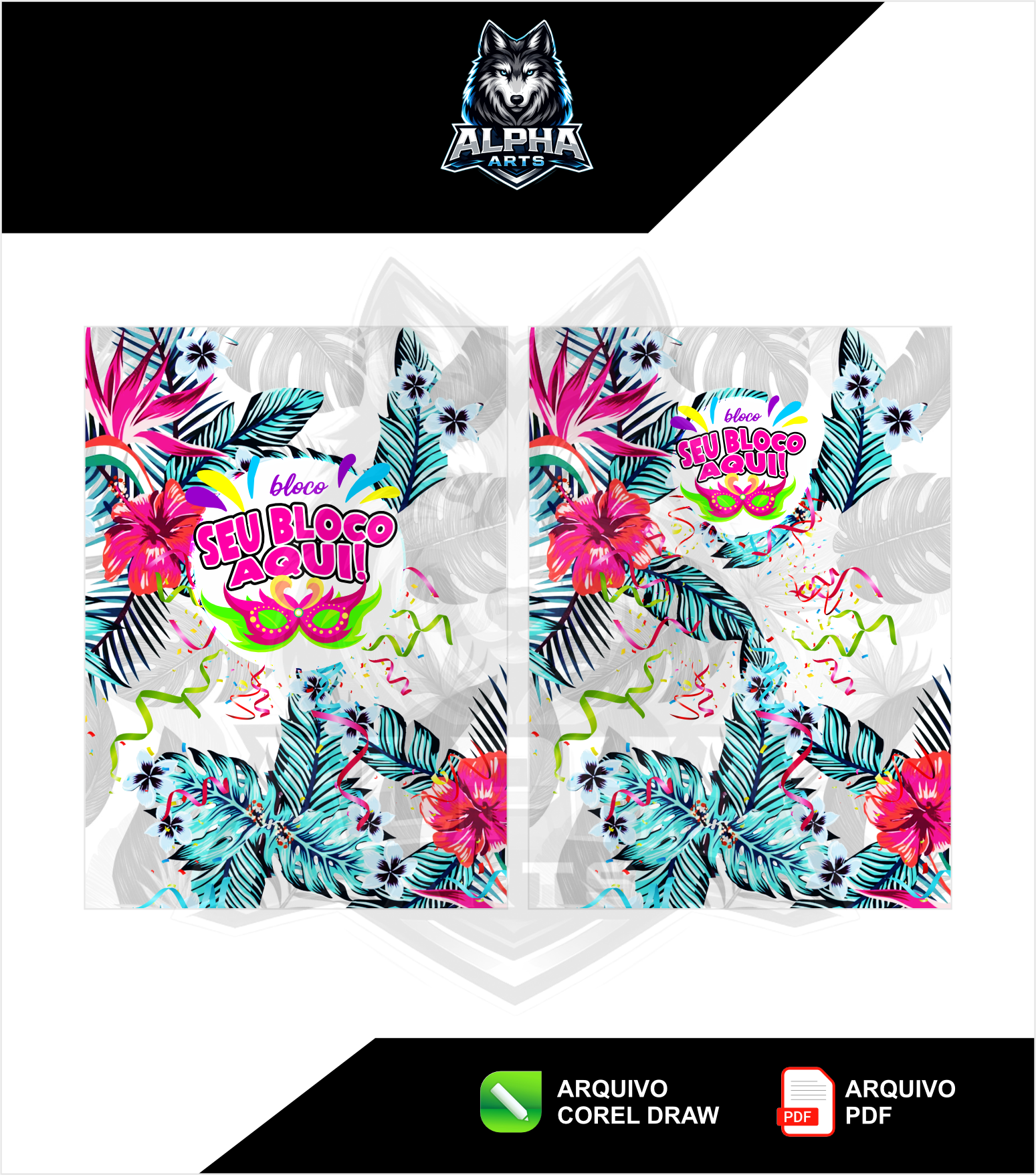 Art de Abada de carnaval 2026 floral branco e azul MOD-011