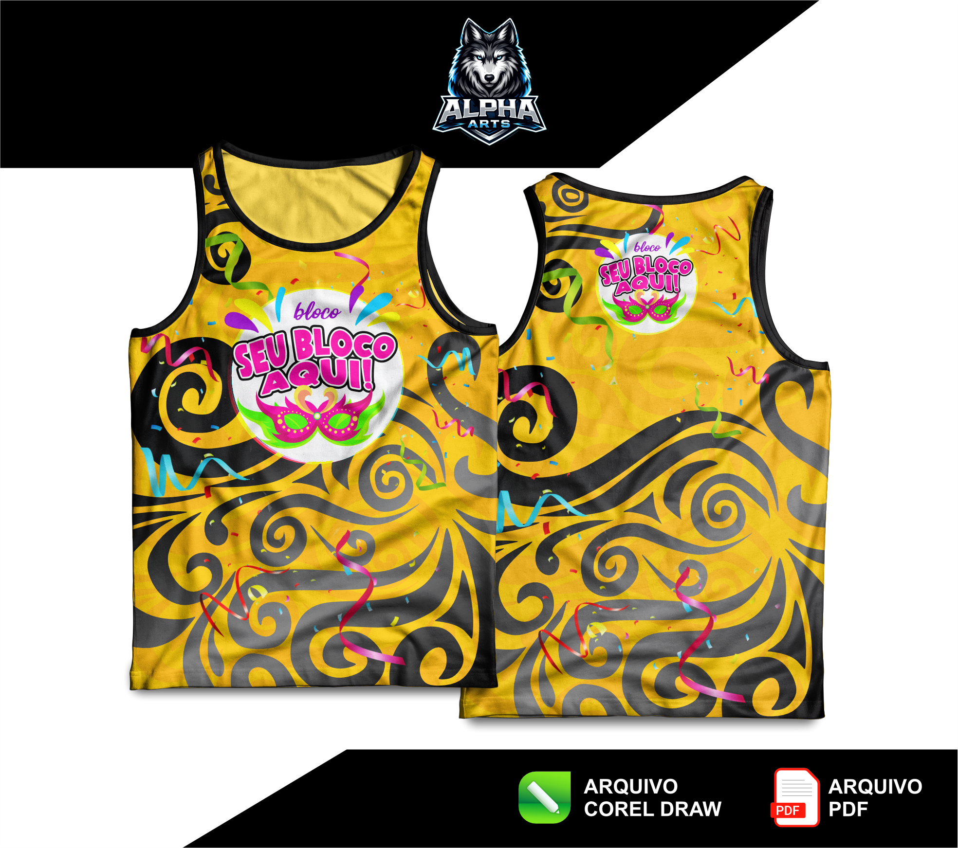 Art de Abada de carnaval 2026 Floral AMARELO E PRETO MOD-012