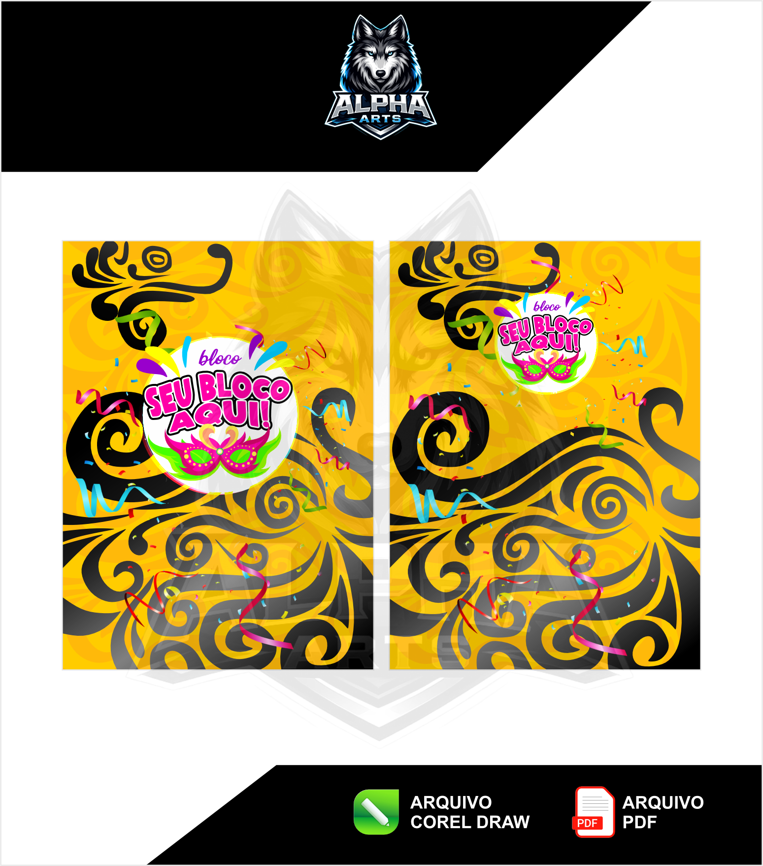 Art de Abada de carnaval 2026 Floral AMARELO E PRETO MOD-012