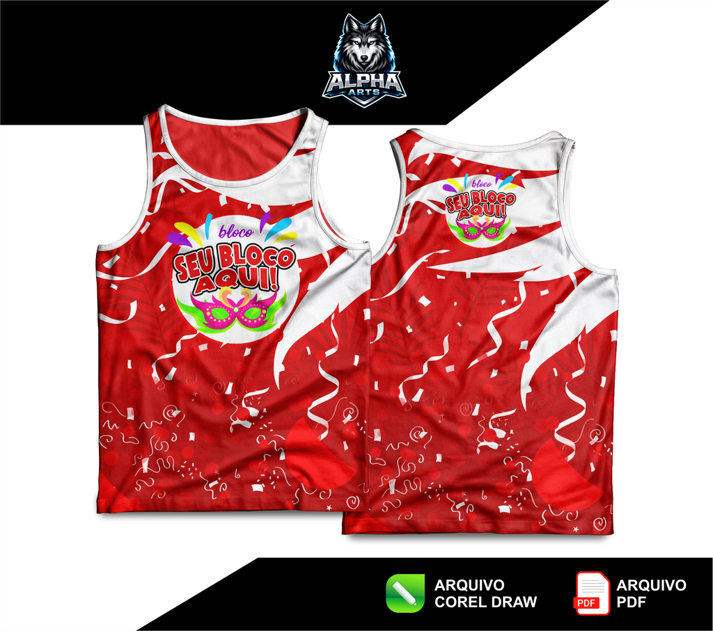 Art de Abada de carnaval 2026  festa vermelho e branco MOD-013