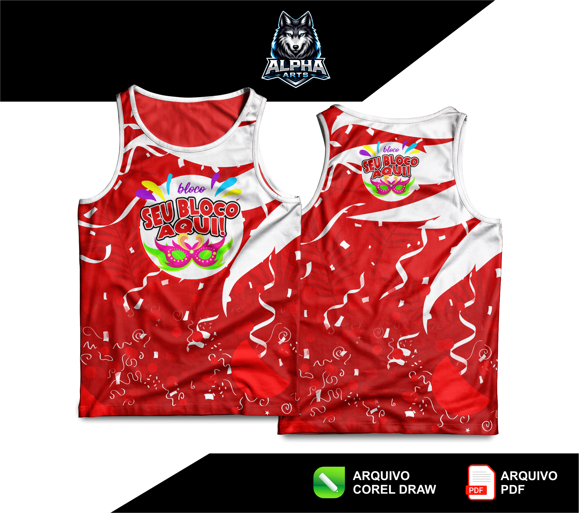 Art de Abada de carnaval 2026  festa vermelho e branco MOD-013