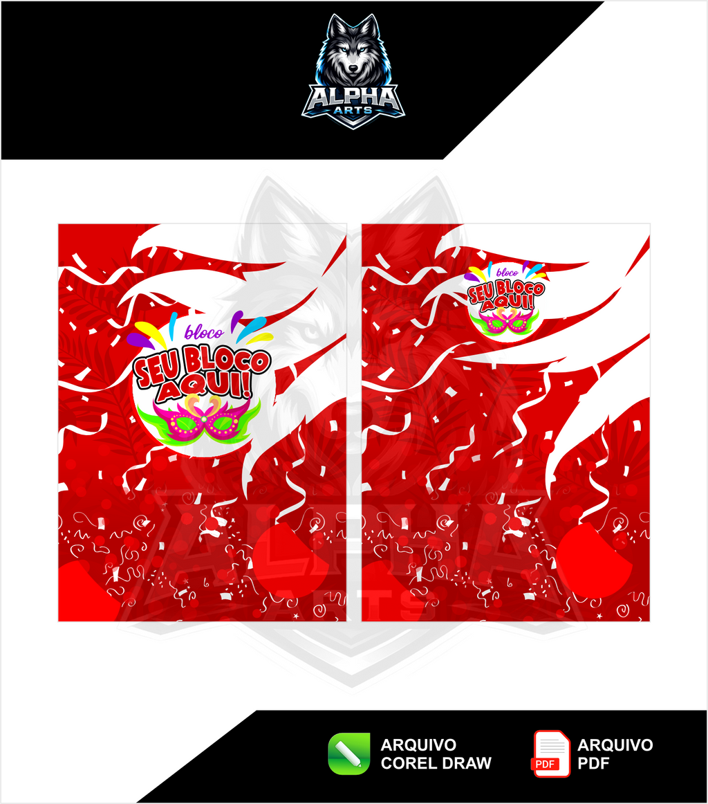 Art de Abada de carnaval 2026  festa vermelho e branco MOD-013